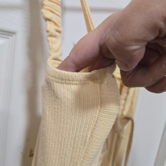 Lost + Wander M Yellow Ribbed Knit Midi Dress Adjustable Tie Front - Picture 6 of 9